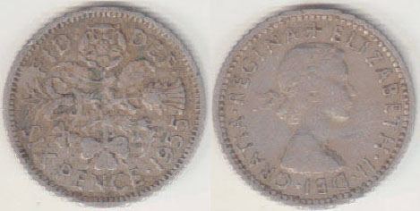 1955 Great Britain Sixpence A008934